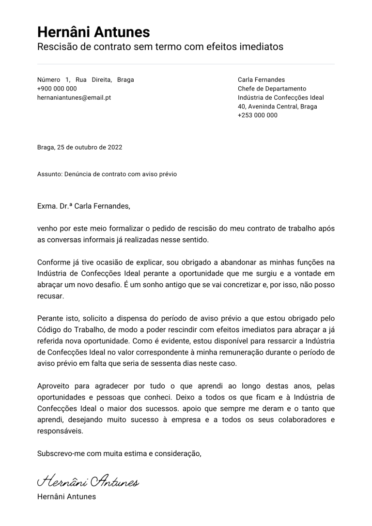 Modelo carta despedimento