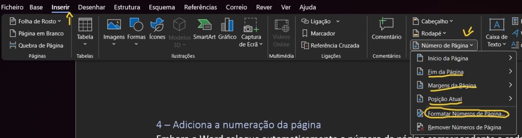 Adicionar número de página em word