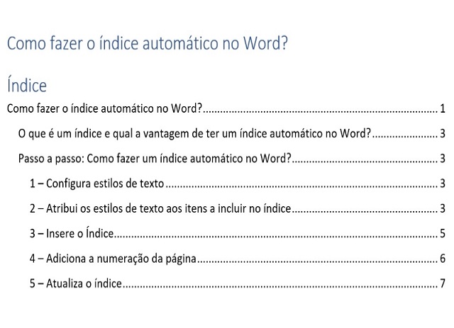 como fazer o índice automático no word