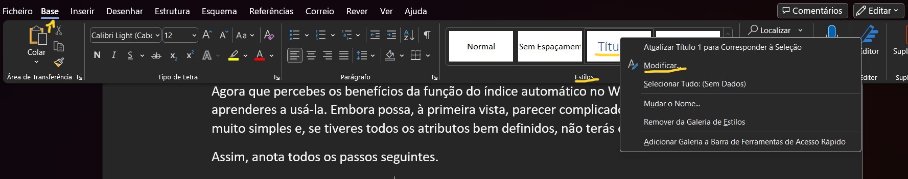 configurar estilos de texto no word
