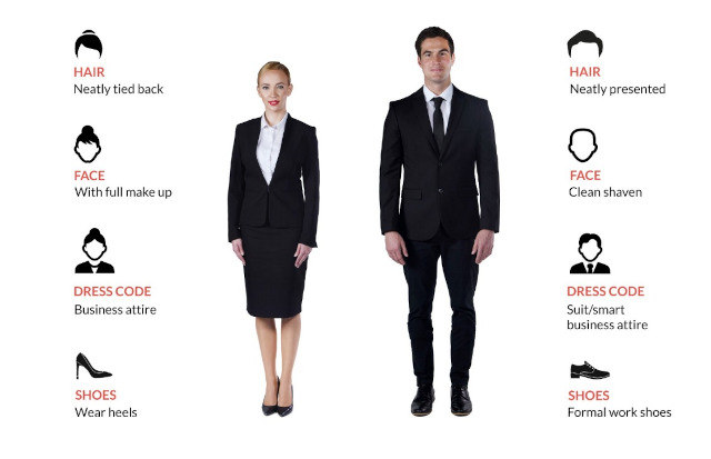 Dress code da Emirates para contratar em Portugal, com vestuário tipo que mulheres e homens devem usar.